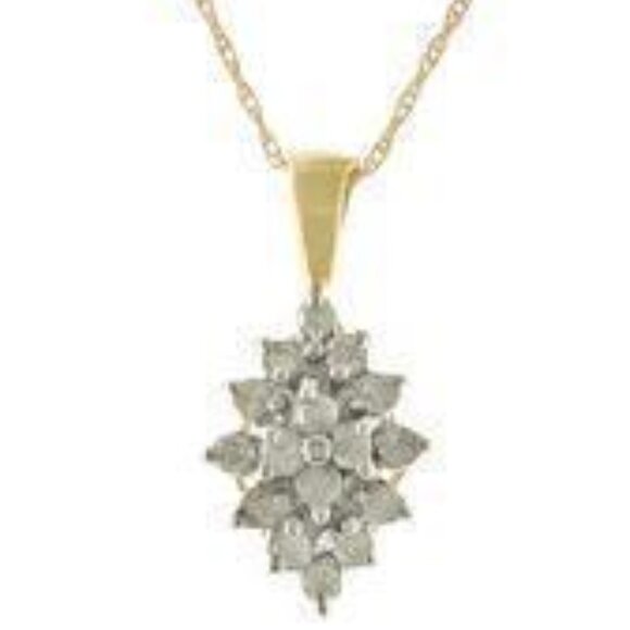 CLOSEOUT - 10k Yellow Gold 0.25ctw Round Diamond Cluster Pendant with Chain - Picture 4 of 4